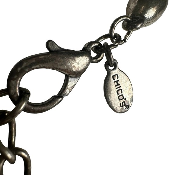 Chico’s Enamel Leaf Choker Lagenlook Necklace Adjustable Green Black Cord Womens - Picture 2 of 5